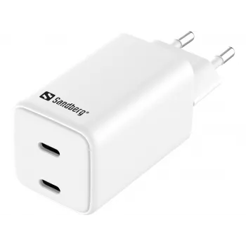 Carregador de parede Sandberg Dual USB-C PD65W EU, interior, AC, 20 V, 3,25 A, branco