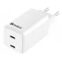 Carregador de parede Sandberg Dual USB-C PD65W EU, interior, AC, 20 V, 3,25 A, branco