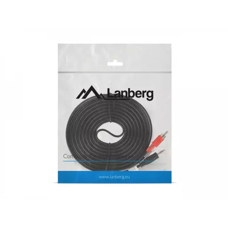 Cabo de áudio LANBERG 3,5 mm para 2×RCA macho, 5 m, preto