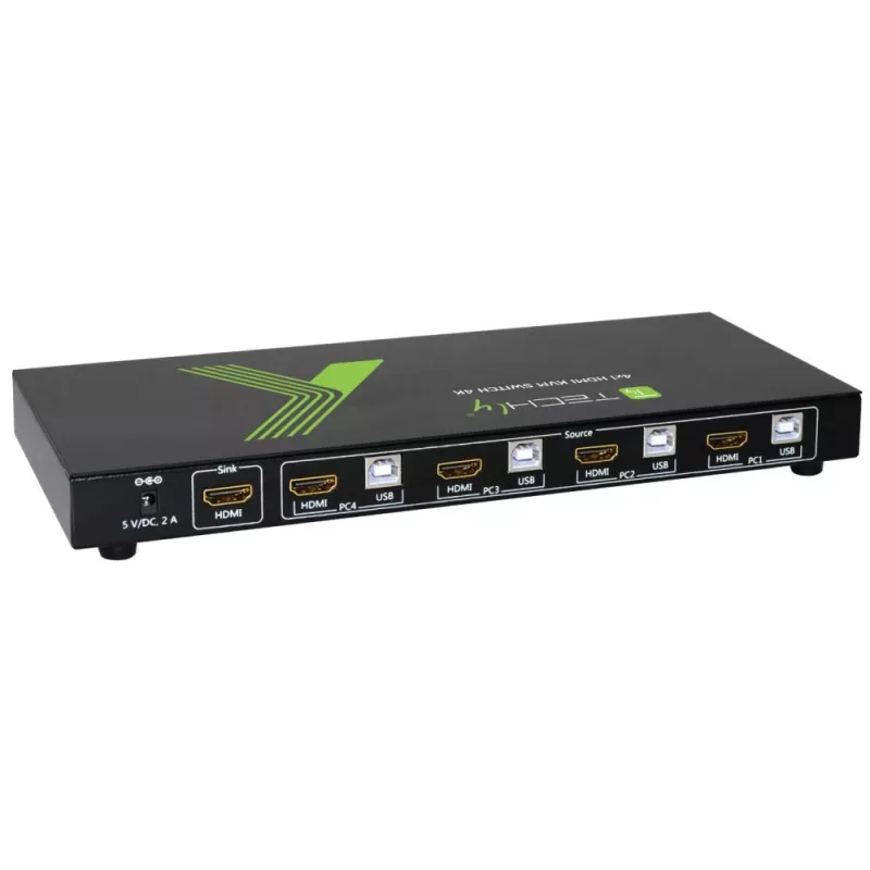 Techly 4x1 USB HDMI 4Kx2K IDATA KVM-HDMI4U Comutador KVM Preto