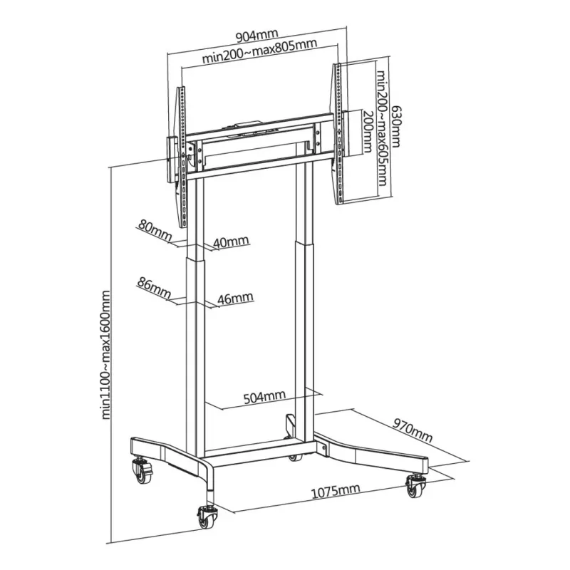 Suporte de parede/base para TV Techly ICA-TR68M 2,54 m (100 polegadas) Preto
