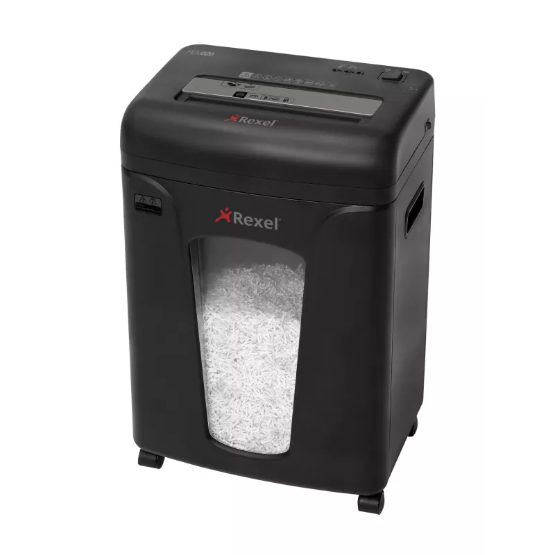 Rexel Mercury REM820 destruidora de papel, corte em micropartículas 2 x 15 mm, P-5, 9 folhas, 21 l, cesto de 220 folhas, 22,5 cm, 58 dB, preta
