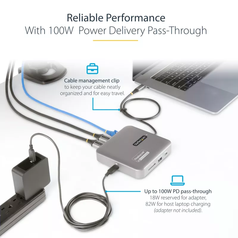 StarTech.com Dock USB-C, HDMI duplo 4K 60Hz, compatível com Macbook Pro (M1/M2/M3/M4) e Windows, hub USB-A/USB-C 10Gbps, 100W Power Delivery, GbE, SD, cabo de 56cm