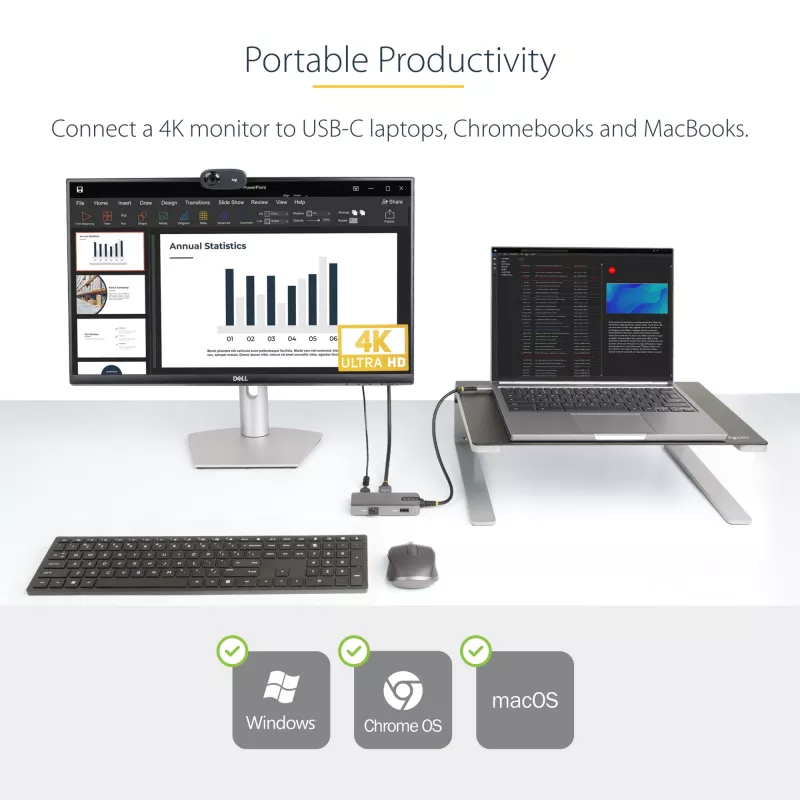 StarTech.com Adaptador multiporta USB-C - HDMI 4K 60Hz com HDR - hub USB de 3 portas - 100W Power Delivery Pass-Through - certificado Works With Chromebook - Windows/macOS/iPadOS/Android™