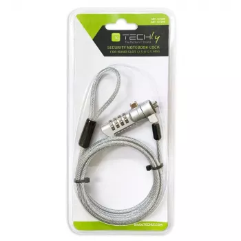 Techly Fechadura de segurança numérica combinada para portátil para ranhura Nano, 1,8 m, fechadura numérica, metal, aço, prateado