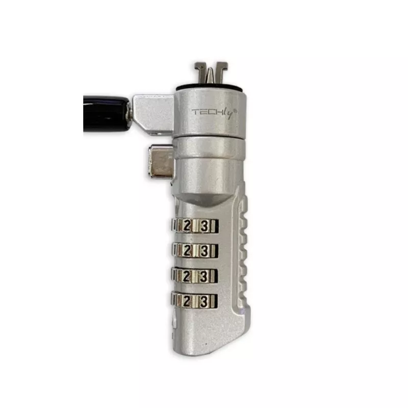 Techly Fechadura de segurança numérica combinada para portátil para ranhura Nano, 1,8 m, fechadura numérica, metal, aço, prateado
