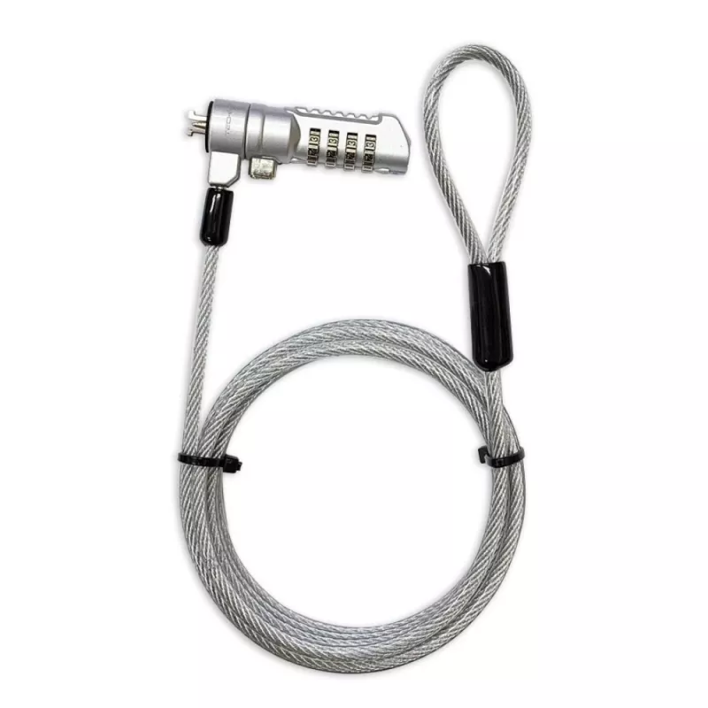 Techly Fechadura de segurança numérica combinada para portátil para ranhura Nano, 1,8 m, fechadura numérica, metal, aço, prateado