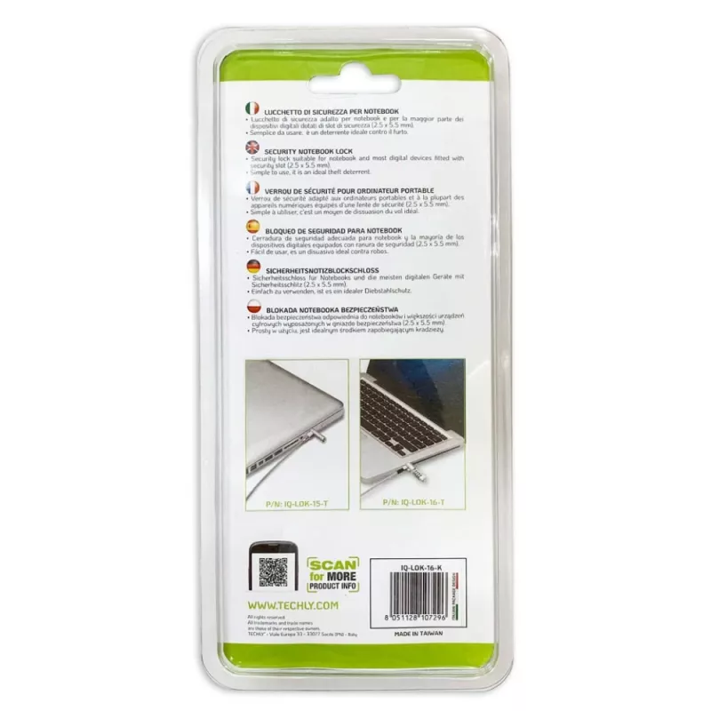 Techly Fechadura de segurança numérica combinada para portátil para ranhura Nano, 1,8 m, fechadura numérica, metal, aço, prateado
