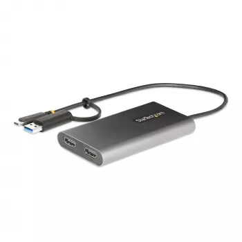 StarTech.com Adaptador USB-C para HDMI duplo – USB-C ou A para 2x HDMI – 4K 60Hz – 100W Power Delivery Pass-Through – cabo integrado de 30 cm (1ft) – conversor USB para HDMI multi-monitor para portátil – TAA