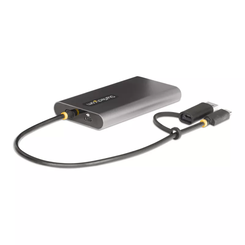StarTech.com Adaptador USB-C para HDMI duplo – USB-C ou A para 2x HDMI – 4K 60Hz – 100W Power Delivery Pass-Through – cabo integrado de 30 cm (1ft) – conversor USB para HDMI multi-monitor para portátil – TAA