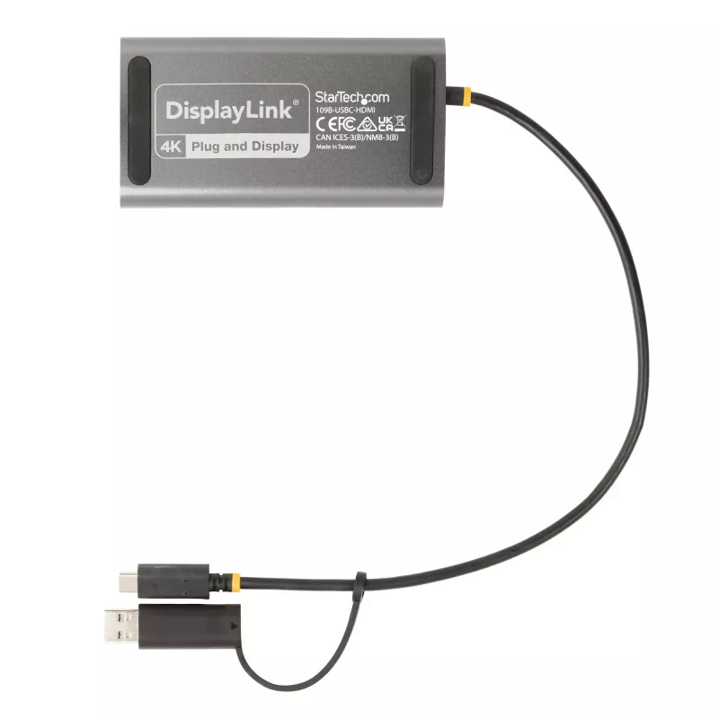 StarTech.com Adaptador USB-C para HDMI duplo – USB-C ou A para 2x HDMI – 4K 60Hz – 100W Power Delivery Pass-Through – cabo integrado de 30 cm (1ft) – conversor USB para HDMI multi-monitor para portátil – TAA