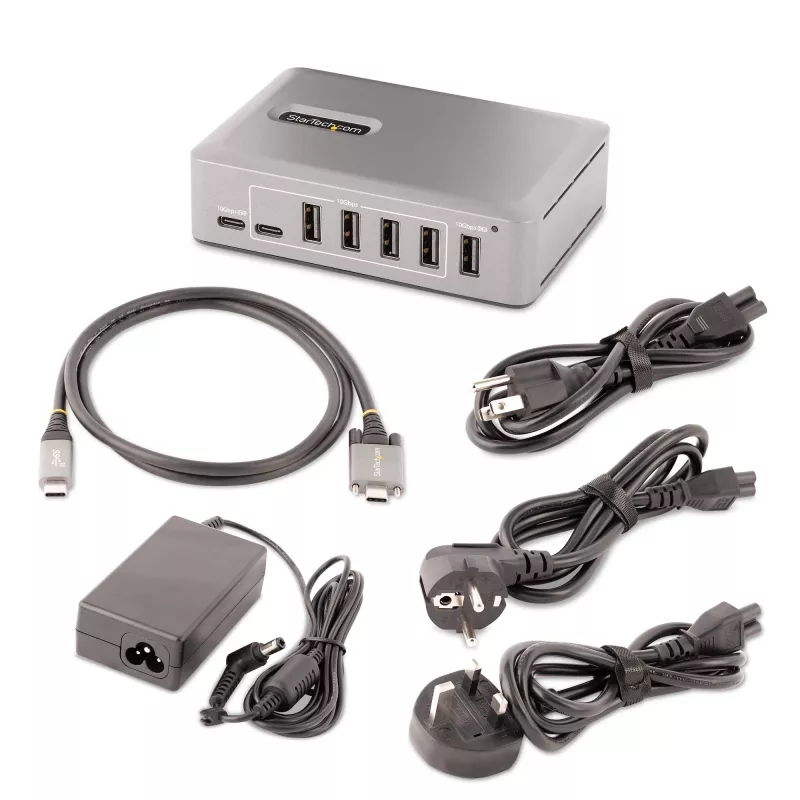 StarTech.com Hub USB-C de 10 portas - 8x USB-A/2x USB-C - Self-Powered com fonte de alimentação de 65W - USB 3.1 10Gbps - hub USB para desktop/portátil com cabo de bloqueio de 3ft certificado USB-IF, hub USB C