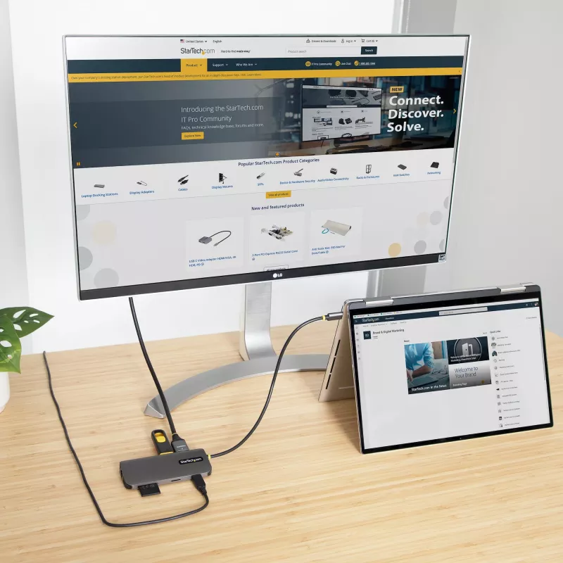 StarTech.com Adaptador multiporta USB-C – vídeo HDMI 4K 60Hz, hub USB-A de 3 portas 5Gbit/s, 100W USB Power Delivery Pass-Through/GbE/SD/MicroSD, cabo de 30cm, dock portátil para portátil