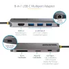 StarTech.com Adaptador multiporta USB-C – vídeo HDMI 4K 60Hz, hub USB-A de 3 portas 5Gbit/s, 100W USB Power Delivery Pass-Through/GbE/SD/MicroSD, cabo de 30cm, dock portátil para portátil