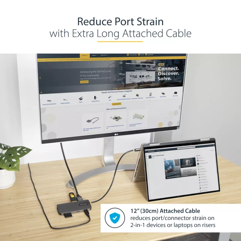 StarTech.com Adaptador multiporta USB-C – vídeo HDMI 4K 60Hz, hub USB-A de 3 portas 5Gbit/s, 100W USB Power Delivery Pass-Through/GbE/SD/MicroSD, cabo de 30cm, dock portátil para portátil