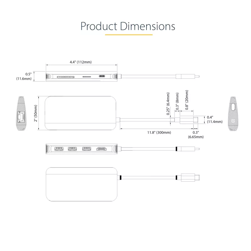 StarTech.com Adaptador multiporta USB-C – vídeo HDMI 4K 60Hz, hub USB-A de 3 portas 5Gbit/s, 100W USB Power Delivery Pass-Through/GbE/SD/MicroSD, cabo de 30cm, dock portátil para portátil