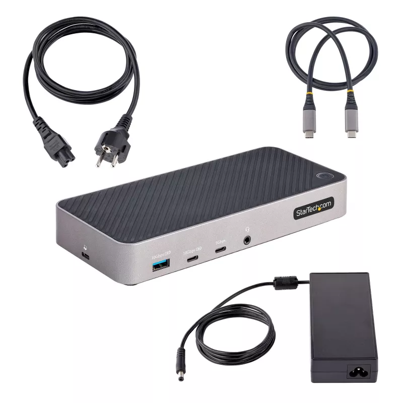 StarTech.com Dock USB-C para três monitores - Dock USB-C HDMI/DP triplo 4k - hub USB 5x - GbE - 100W PD - dock universal multi-monitor - compatível com Thunderbolt 3/4