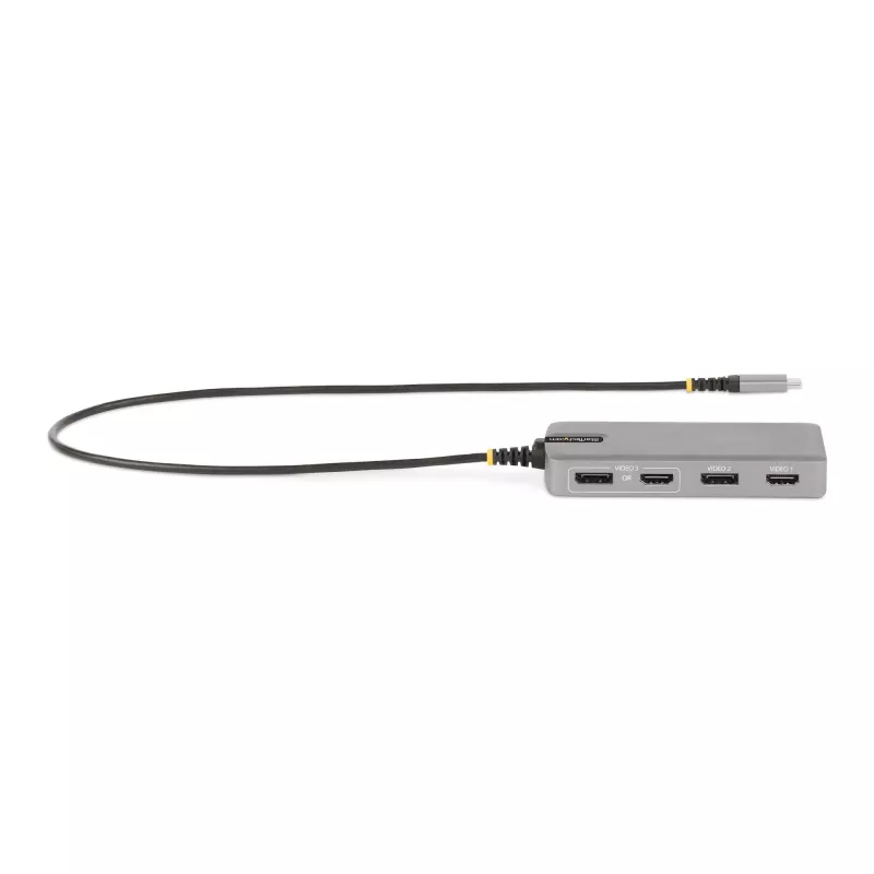 StarTech.com Adaptador multiporta USB-C para três monitores, HDMI e DisplayPort duplo 4K 60Hz + 4K 30Hz, hub USB de 3 portas 10Gbps, 100W PD Pass-Through, GbE, dock de viagem, Windows e ChromeOS
