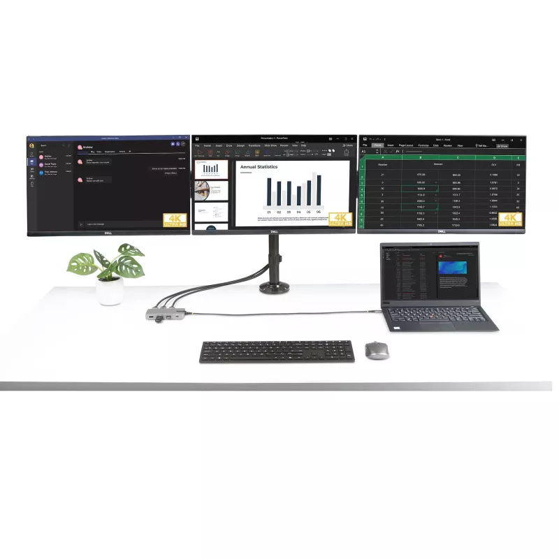 StarTech.com Adaptador multiporta USB-C para três monitores, HDMI e DisplayPort duplo 4K 60Hz + 4K 30Hz, hub USB de 3 portas 10Gbps, 100W PD Pass-Through, GbE, dock de viagem, Windows e ChromeOS