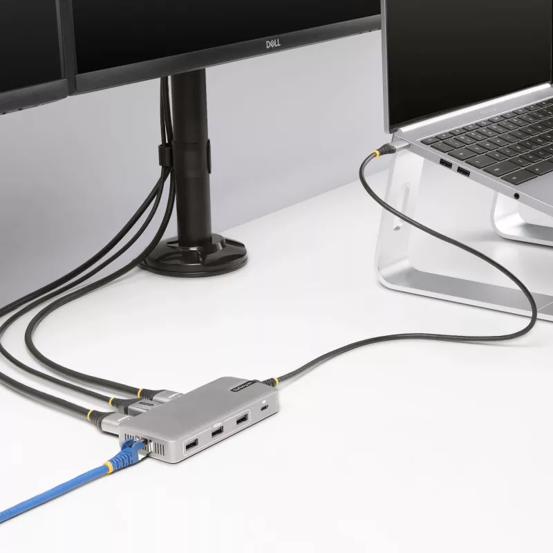 StarTech.com Adaptador multiporta USB-C para três monitores, HDMI e DisplayPort duplo 4K 60Hz + 4K 30Hz, hub USB de 3 portas 10Gbps, 100W PD Pass-Through, GbE, dock de viagem, Windows e ChromeOS