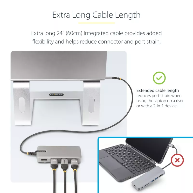 StarTech.com Adaptador multiporta USB-C para três monitores, HDMI e DisplayPort duplo 4K 60Hz + 4K 30Hz, hub USB de 3 portas 10Gbps, 100W PD Pass-Through, GbE, dock de viagem, Windows e ChromeOS