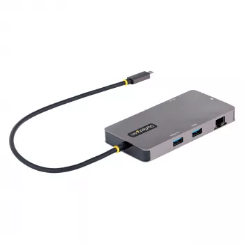 StarTech.com Adaptador multiporta USB-C, vídeo HDMI duplo, 4K 60Hz, hub USB-A de 2 portas 5 Gbit/s, 100 W Power Delivery Pass-Through/GbE/SD/MicroSD, cabo de 30 cm, dock de viagem, dock para portátil
