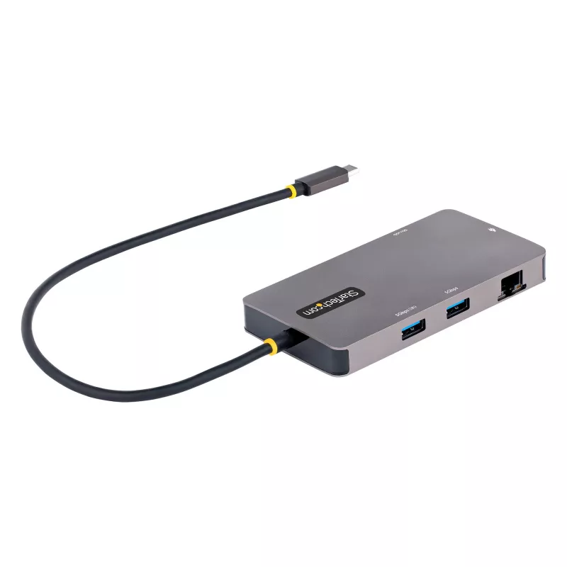 StarTech.com Adaptador multiporta USB-C, vídeo HDMI duplo, 4K 60Hz, hub USB-A de 2 portas 5 Gbit/s, 100 W Power Delivery Pass-Through/GbE/SD/MicroSD, cabo de 30 cm, dock de viagem, dock para portátil