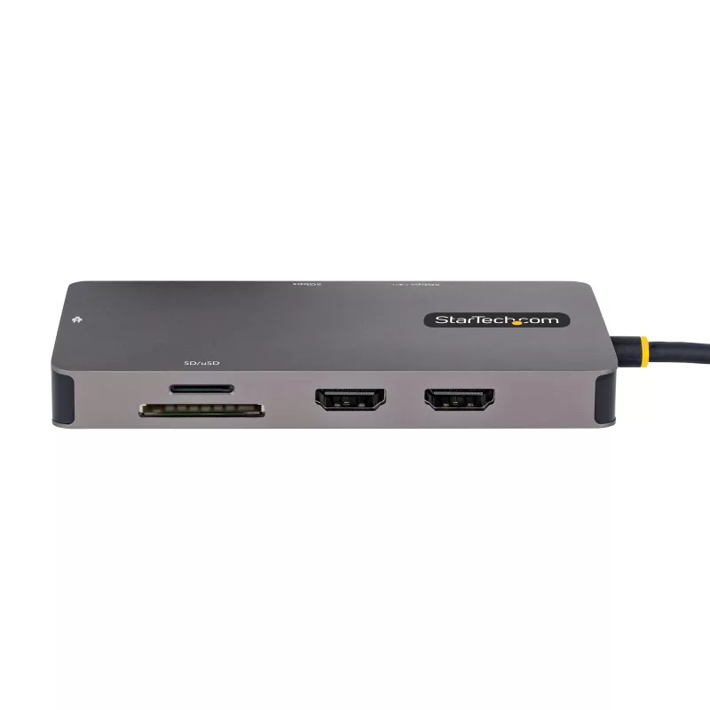 StarTech.com Adaptador multiporta USB-C, vídeo HDMI duplo, 4K 60Hz, hub USB-A de 2 portas 5 Gbit/s, 100 W Power Delivery Pass-Through/GbE/SD/MicroSD, cabo de 30 cm, dock de viagem, dock para portátil