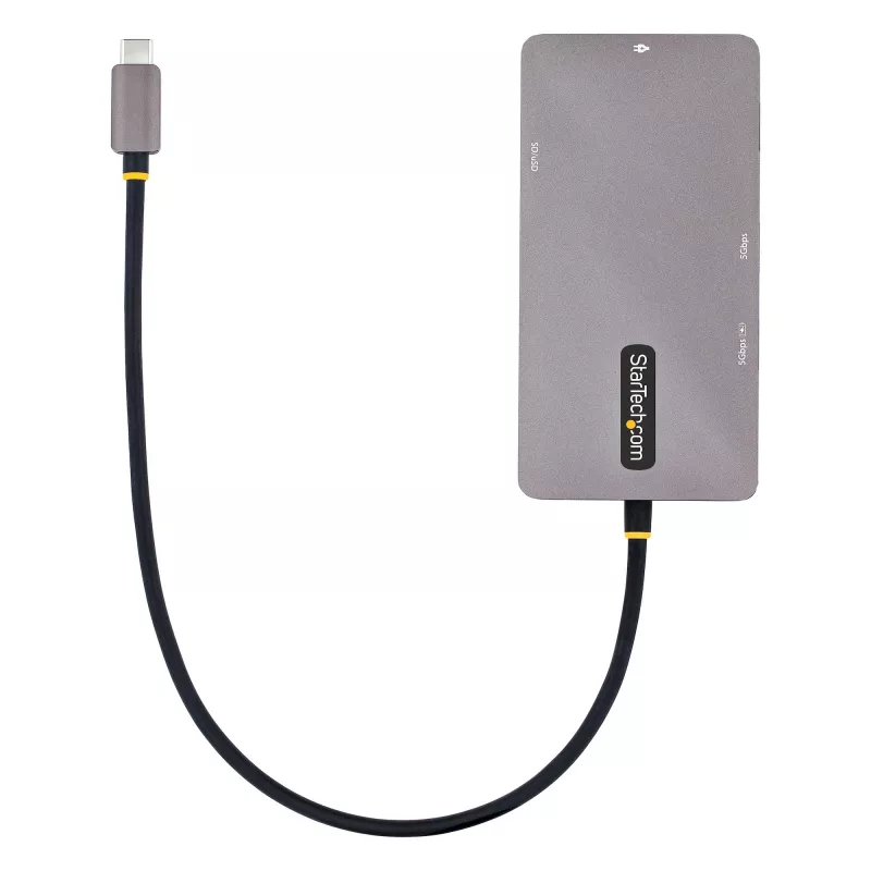 StarTech.com Adaptador multiporta USB-C, vídeo HDMI duplo, 4K 60Hz, hub USB-A de 2 portas 5 Gbit/s, 100 W Power Delivery Pass-Through/GbE/SD/MicroSD, cabo de 30 cm, dock de viagem, dock para portátil