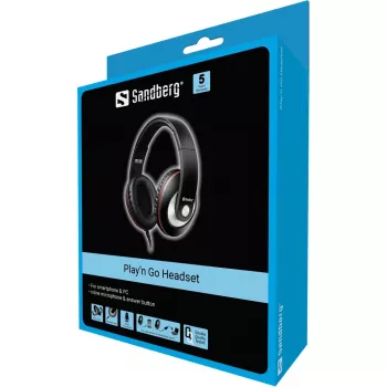 Sandberg Play'n Go Headset preto, com fios, chamadas/música, 20 - 20000 Hz, 430 g, headset, preto