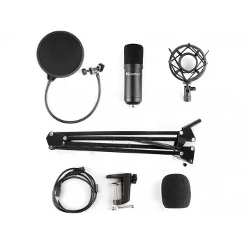 Sandberg Streamer Kit de microfone USB, microfone de estúdio, -27 dB, 30 - 16000 Hz, 24 bit, 96 kHz, unidirecional