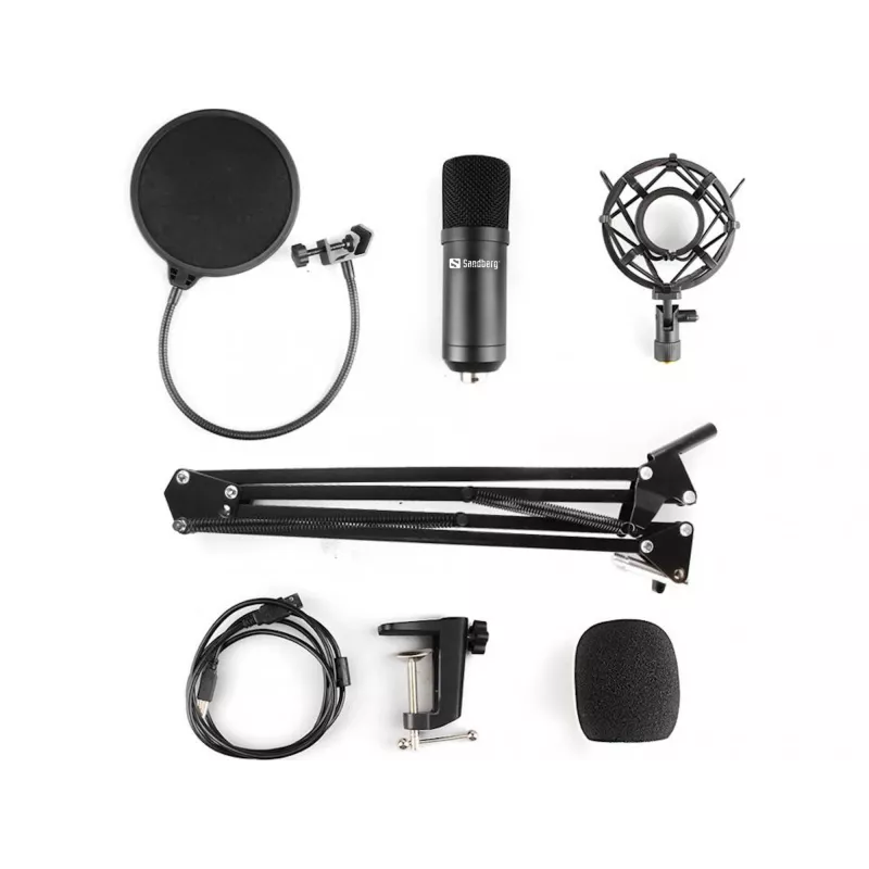 Sandberg Streamer Kit de microfone USB, microfone de estúdio, -27 dB, 30 - 16000 Hz, 24 bit, 96 kHz, unidirecional