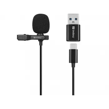 Sandberg Microfone de clipe USB Streamer, microfone lavalier/de lapela, -38 dB, 50 - 18000 Hz, 16 Bit, 48 kHz, 84 dB