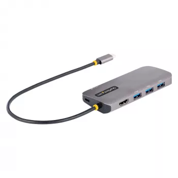 StarTech.com Adaptador multiporta USB-C, vídeo HDMI 4K 60Hz, hub USB de 3 portas 5Gbps, 100W Power Delivery Pass-Through, GbE, cabo de 30 cm, mini dock de viagem, dock para portátil