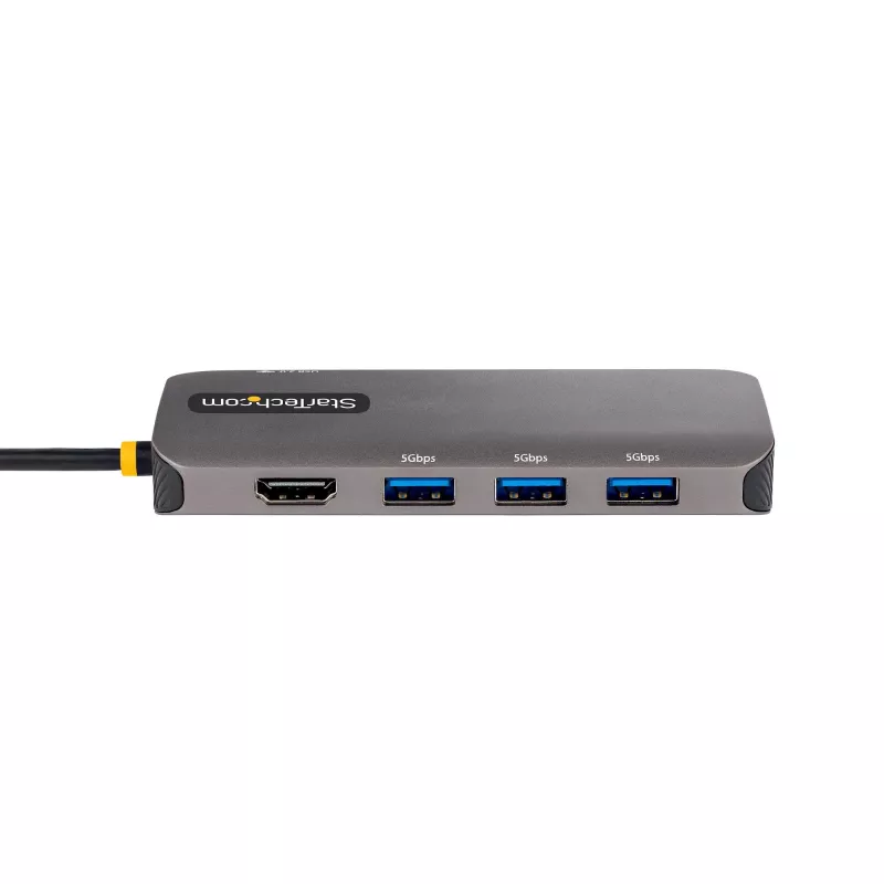 StarTech.com Adaptador multiporta USB-C, vídeo HDMI 4K 60Hz, hub USB de 3 portas 5Gbps, 100W Power Delivery Pass-Through, GbE, cabo de 30 cm, mini dock de viagem, dock para portátil