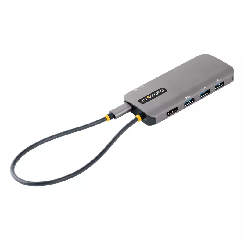 StarTech.com Adaptador multiporta USB-C, vídeo HDMI 4K 60Hz, hub USB de 3 portas 5Gbps, 100W Power Delivery Pass-Through, GbE, cabo de 30 cm, mini dock de viagem, dock para portátil