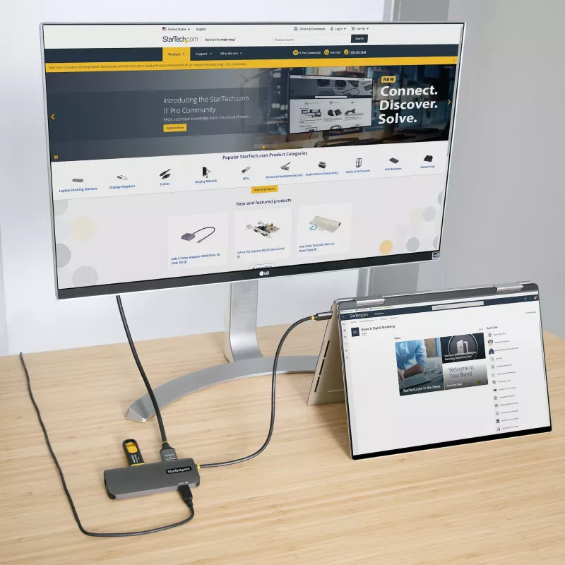 StarTech.com Adaptador multiporta USB-C, vídeo HDMI 4K 60Hz, hub USB de 3 portas 5Gbps, 100W Power Delivery Pass-Through, GbE, cabo de 30 cm, mini dock de viagem, dock para portátil