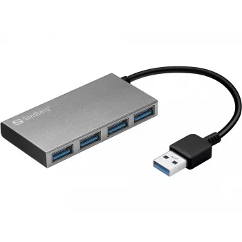 Sandberg Hub de bolso USB 3.0 4 portas, USB 3.2 Gen 1 (3.1 Gen 1) Type-A, USB 3.2 Gen 1 (3.1 Gen 1) Type-A, 5000 Mbit/s, branco, alumínio, RoHS