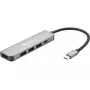 Dock Sandberg USB-C HDMI+3xUSB+PD 100W, com fios, USB 3.2 Gen 1 (3.1 Gen 1) Type-C, 100 W, cinzento, 4K Ultra HD, alumínio