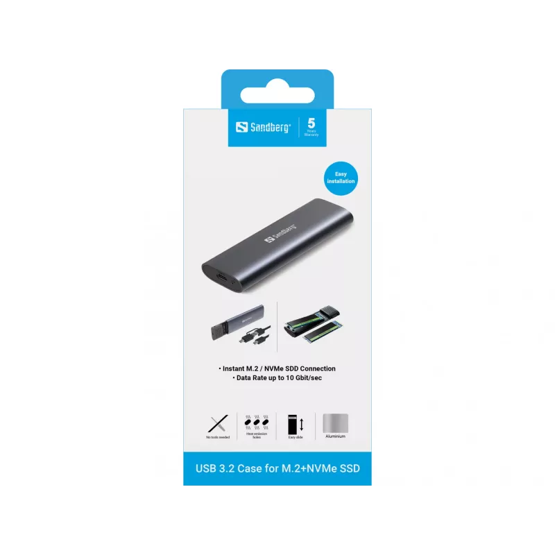 Caixa Sandberg USB 3.2 para SSD M.2+NVMe