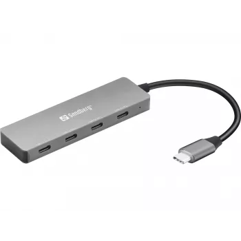 Hub Sandberg USB-C para 4 x USB-C, USB 3.2 Gen 1 (3.1 Gen 1) Type-C, USB 3.2 Gen 1 (3.1 Gen 1) Type-C, 10000 Mbit/s, cinzento, alumínio, 0,15 m