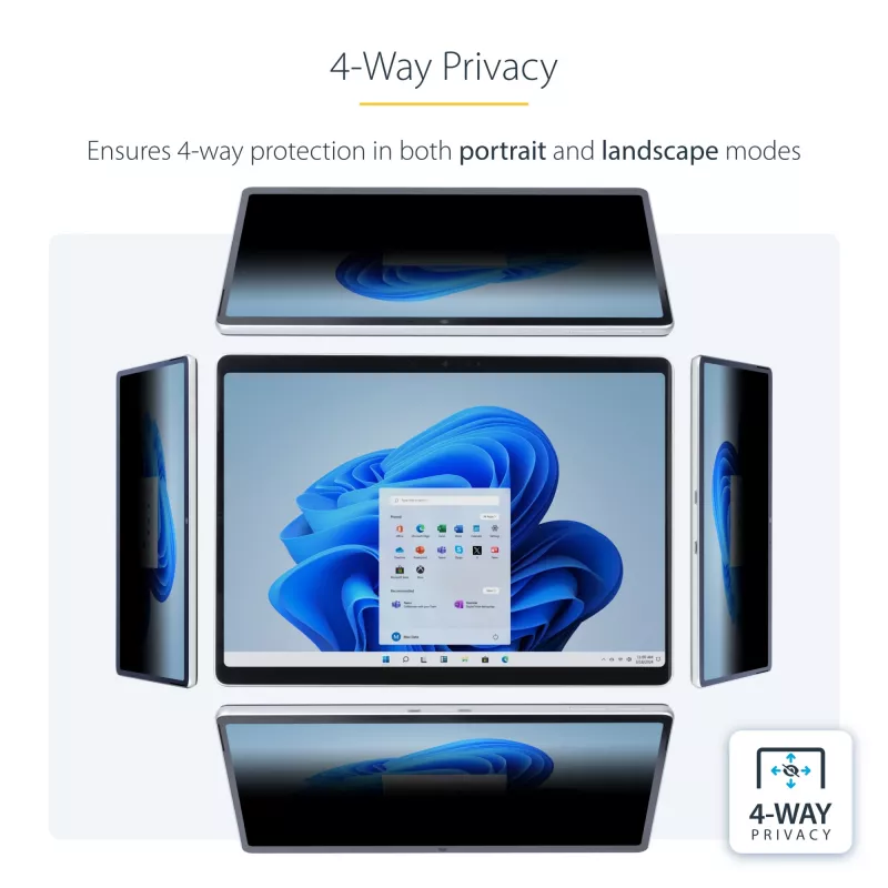 Filtro de privacidade de 4 vias StarTech.com para portátil Surface Pro 8/9/X de 13 polegadas, horizontal/vertical, compatível com toque, ângulo de visão de +/- 30°, bloqueia até 51% de luz azul, antirreflexo