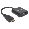 Manhattan 151467 conversor de HDMI para VGA, HDMI macho para VGA fêmea, porta de alimentação Micro-USB opcional, 22 cm, preto