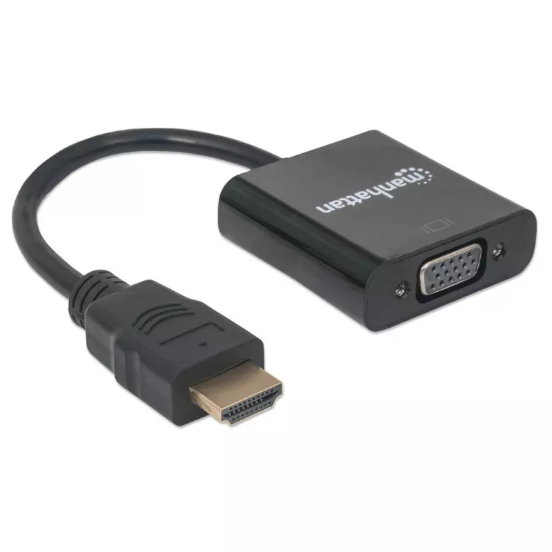 Manhattan 151467 conversor de HDMI para VGA, HDMI macho para VGA fêmea, porta de alimentação Micro-USB opcional, 22 cm, preto
