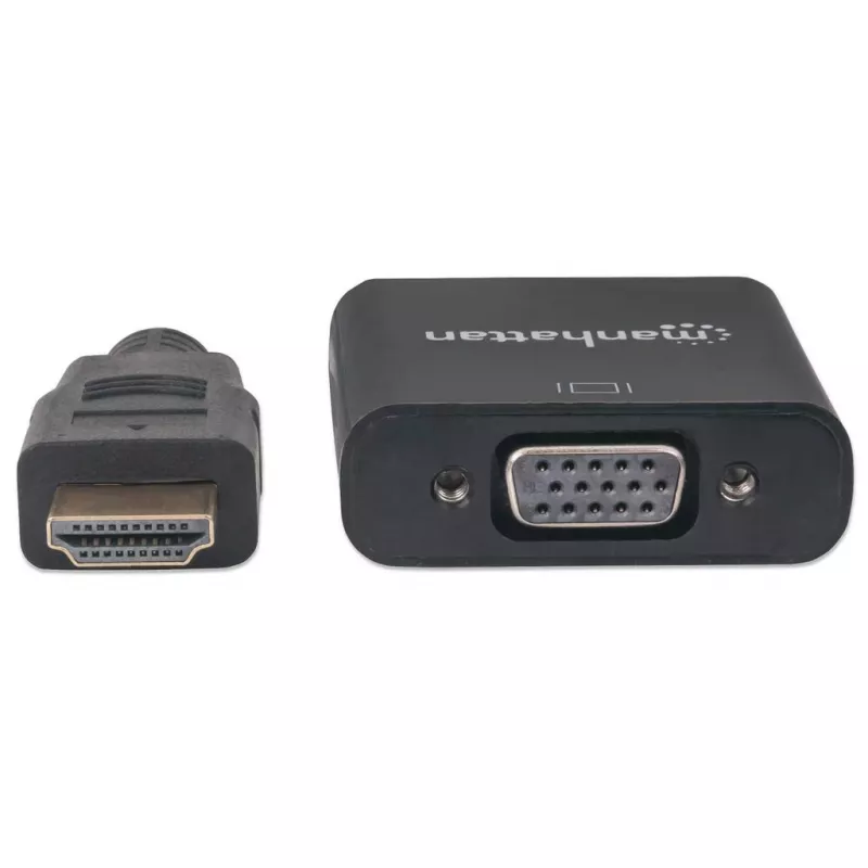 Manhattan 151467 conversor de HDMI para VGA, HDMI macho para VGA fêmea, porta de alimentação Micro-USB opcional, 22 cm, preto