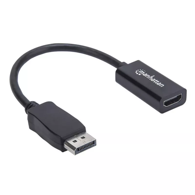 Cabo adaptador Manhattan DisplayPort 1.1 para HDMI, 1080p@60Hz, macho para fêmea, preto, cabo 15cm, DP com bloqueio, não bidirecional, três anos de garantia, equivalente a DP2HDMI