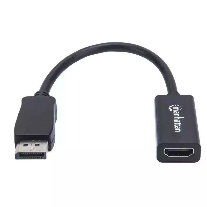 Cabo adaptador Manhattan DisplayPort 1.1 para HDMI, 1080p@60Hz, macho para fêmea, preto, cabo 15cm, DP com bloqueio, não bidirecional, três anos de garantia, equivalente a DP2HDMI