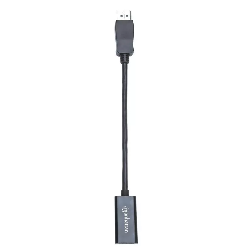 Cabo adaptador Manhattan DisplayPort 1.1 para HDMI, 1080p@60Hz, macho para fêmea, preto, cabo 15cm, DP com bloqueio, não bidirecional, três anos de garantia, equivalente a DP2HDMI
