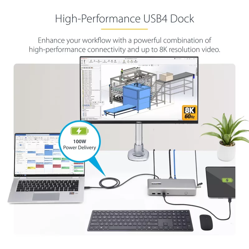 Docking station StarTech.com USB4 para dois monitores, HDMI duplo 4K 120Hz ou único 8K 60Hz, carregamento de portátil 100W, 2,5GbE, dock USB-C multi-monitor, sem drivers