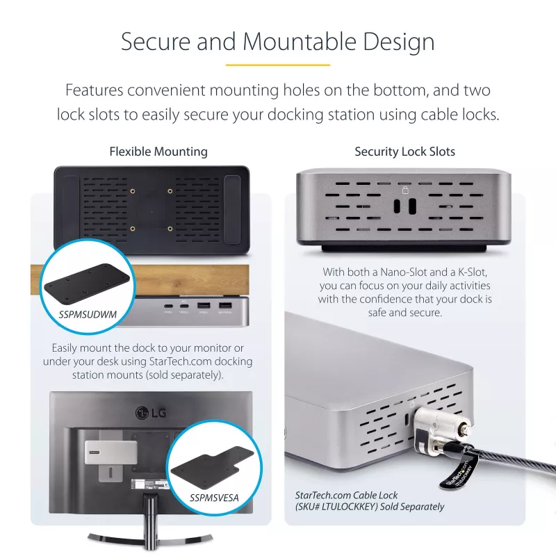 Docking station StarTech.com USB4 para dois monitores, HDMI duplo 4K 120Hz ou único 8K 60Hz, carregamento de portátil 100W, 2,5GbE, dock USB-C multi-monitor, sem drivers